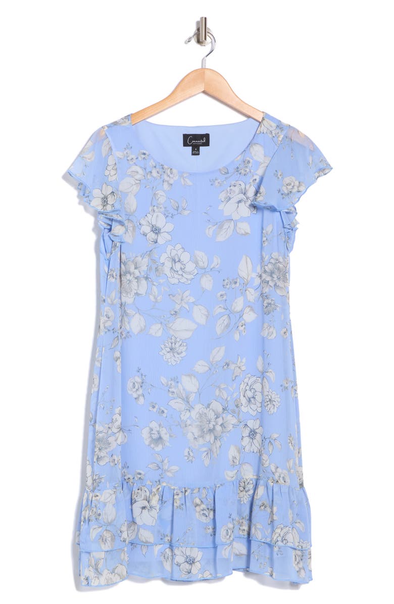 Connected Apparel Flutter Sleeve Chiffon Dress, Alternate, color, Peri