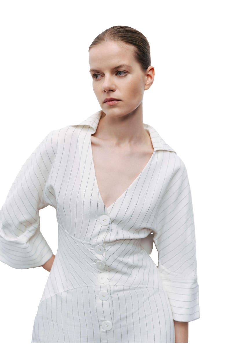 Nocturne Corset-Inspired Linen Blend Striped Shirt Dress, Alternate, color,