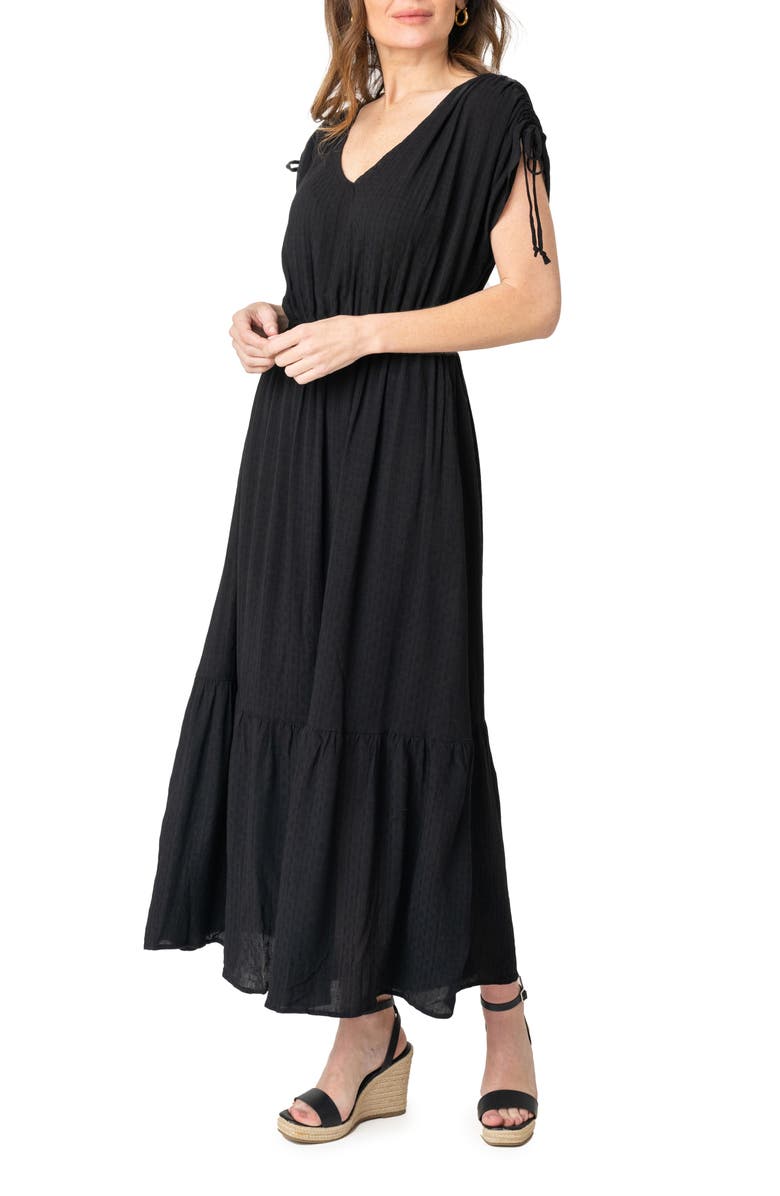 GIBSONLOOK Cinch Sleeve V-Neck Maxi Dress, Main, color, 
