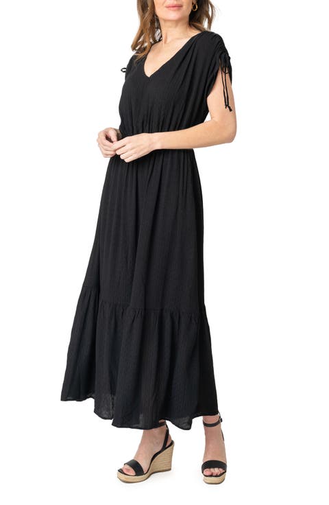 Cinch Sleeve V-Neck Maxi Dress
