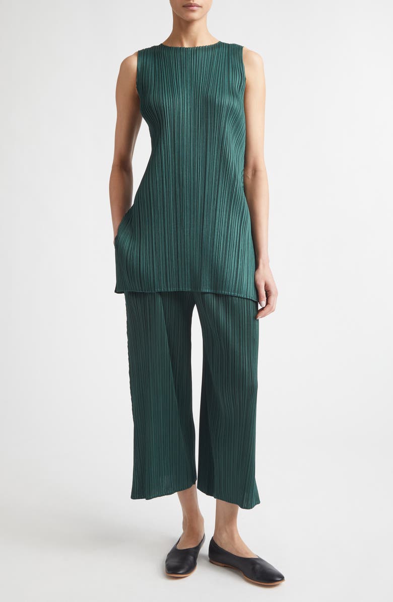 Pleats Please Issey Miyake Monthly Colors March Pleated Crop Straight Leg Pants, Main, color, Dark Green
