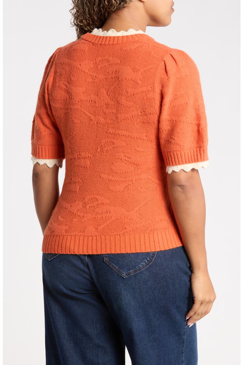Scallop Trim Puff Sleeve Sweater, Alternate, color, SUNRISE/ ECRU