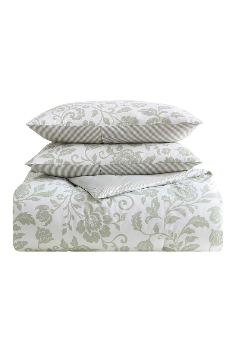 Jacob Bay Floral Cotton Comforter Set, Main, color, LIGHT / MEDIUM GREEN
