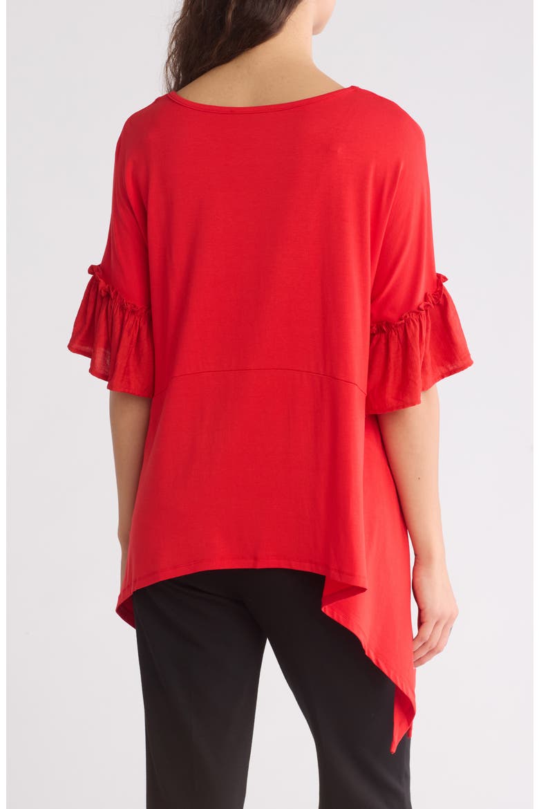 Ruffle Short Sleeve Sharkbite Hem Top, Alternate, color, RED