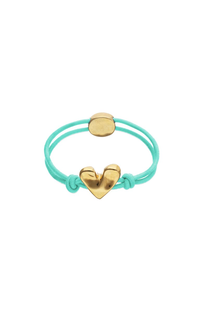 UNODE50 Turquoise Elastic Thread Bracelet With 18K Gold-Plated Heart, Main, color, Gold