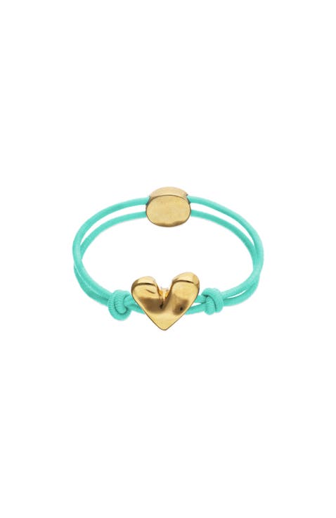 Turquoise Elastic Thread Bracelet With 18K Gold-Plated Heart