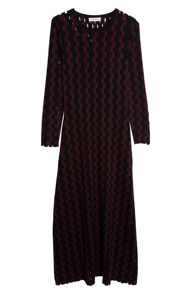 ZANKOV Natalie Open Work Long Sleeve Wool Maxi Sweater Dress, Alternate, color, Pineau/ Black Multi
