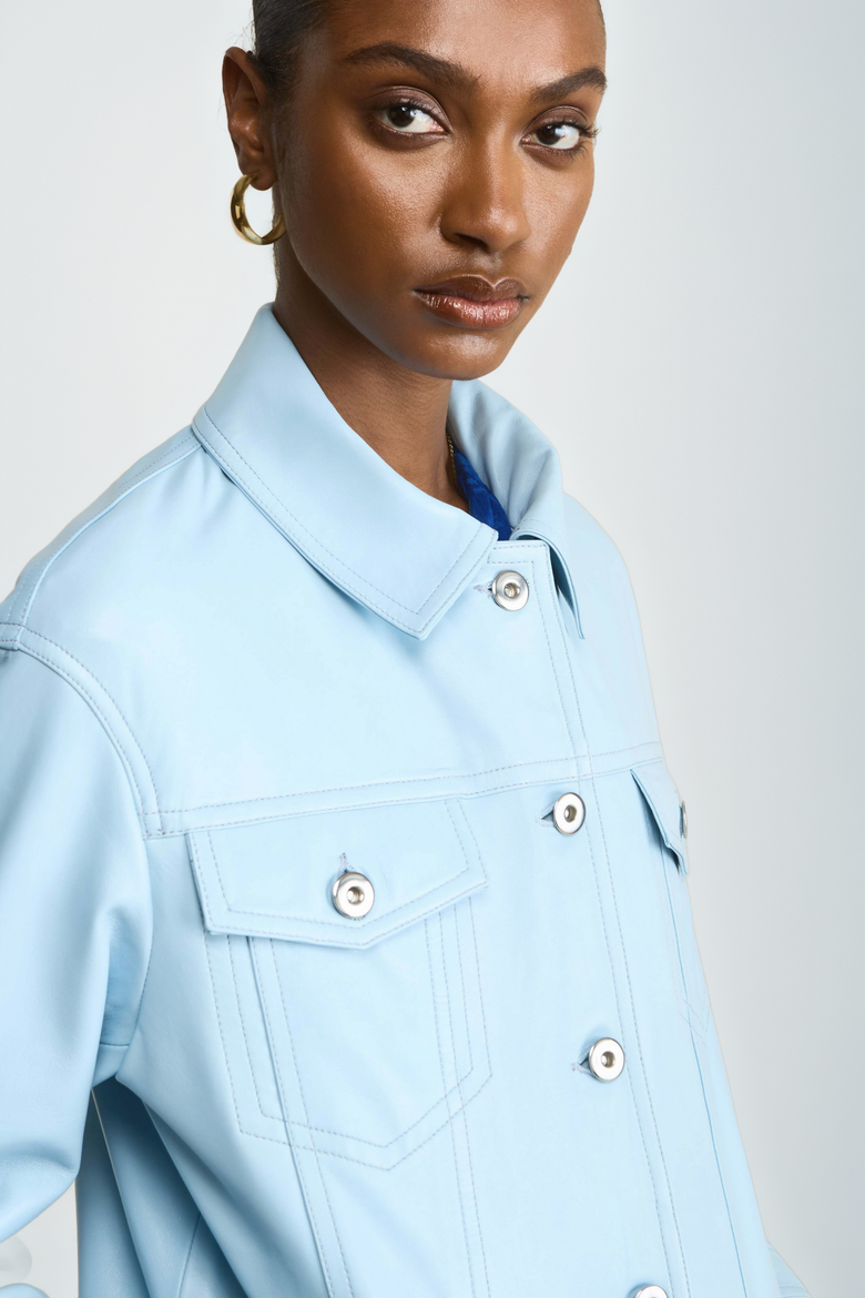 Bobbie Leather Shirt Jacket, Alternate, color, Blue