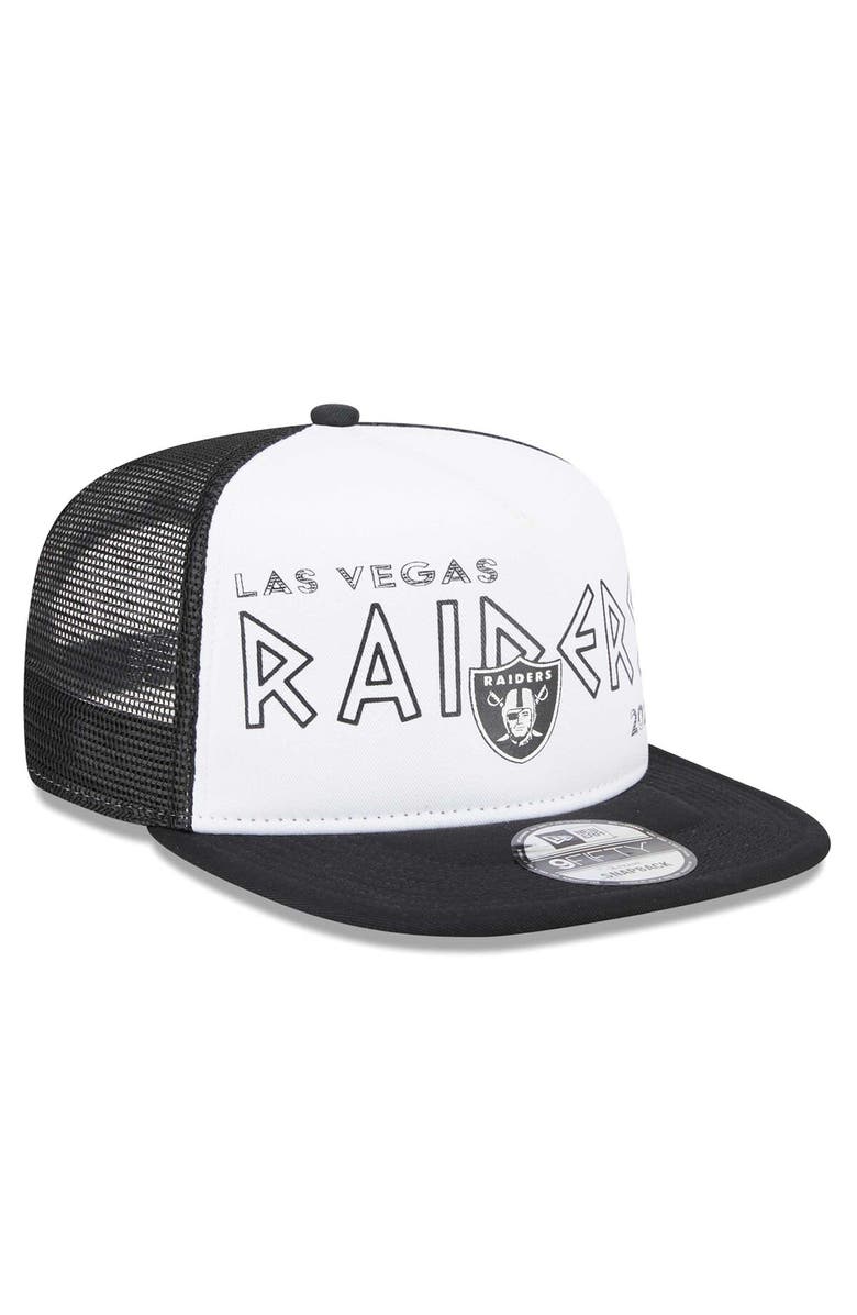 New Era Men's New Era White/Black Las Vegas Raiders Banger 9FIFTY Trucker Snapback Hat, Alternate, color, White