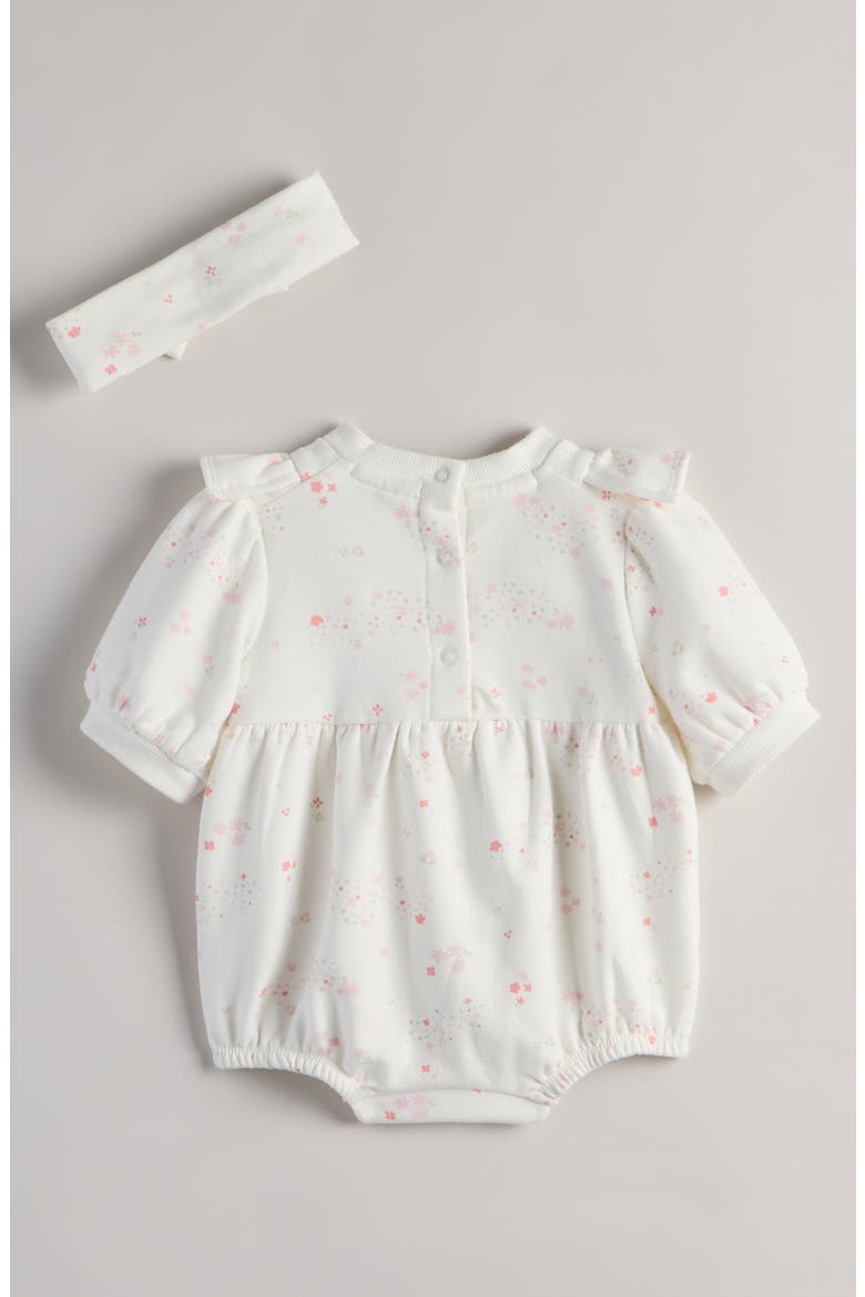 Ruffle Cotton Blend Fleece Romper & Headband Set, Alternate, color, IVORY EGRET SWEET MEADOW