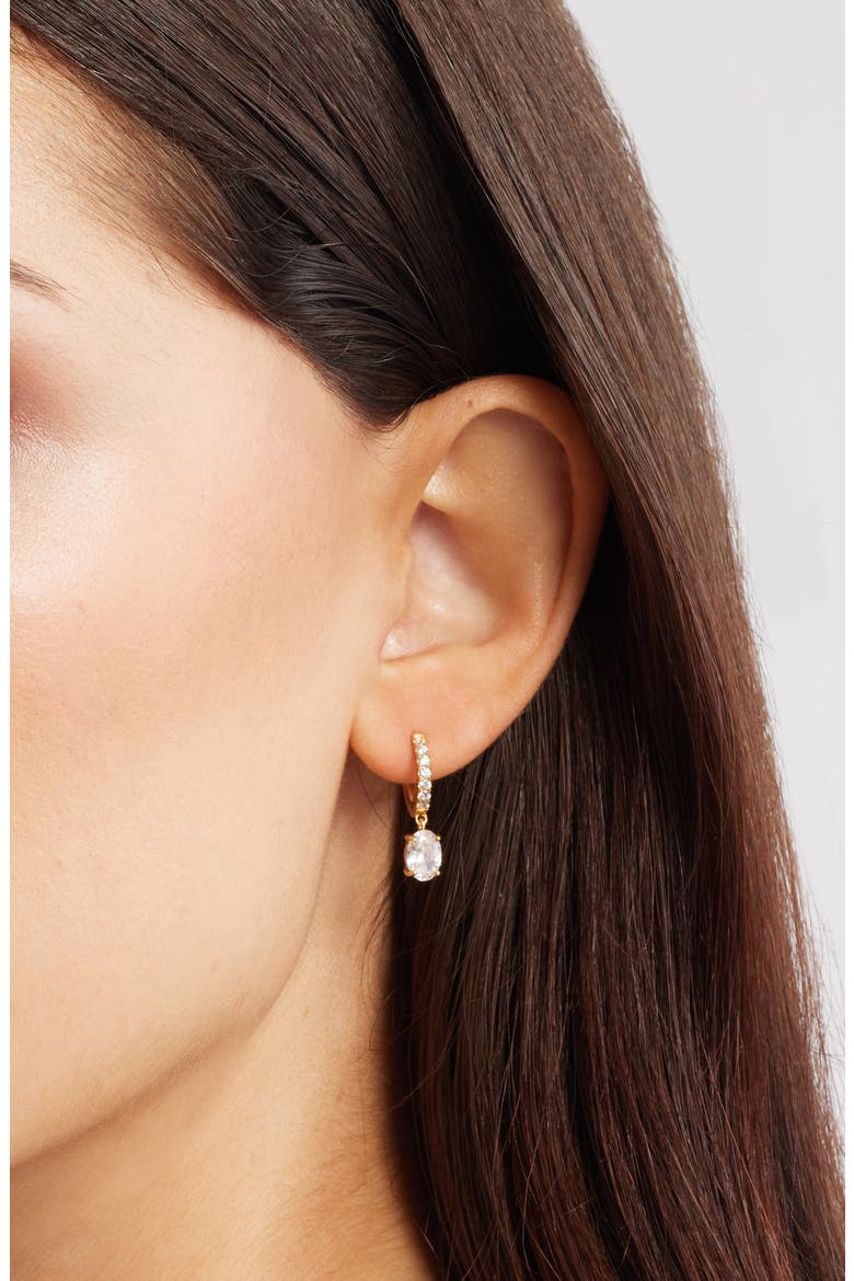 Cubic Zirconia Huggie Drop Earrings, Alternate, color, 14K GOLD PLATED