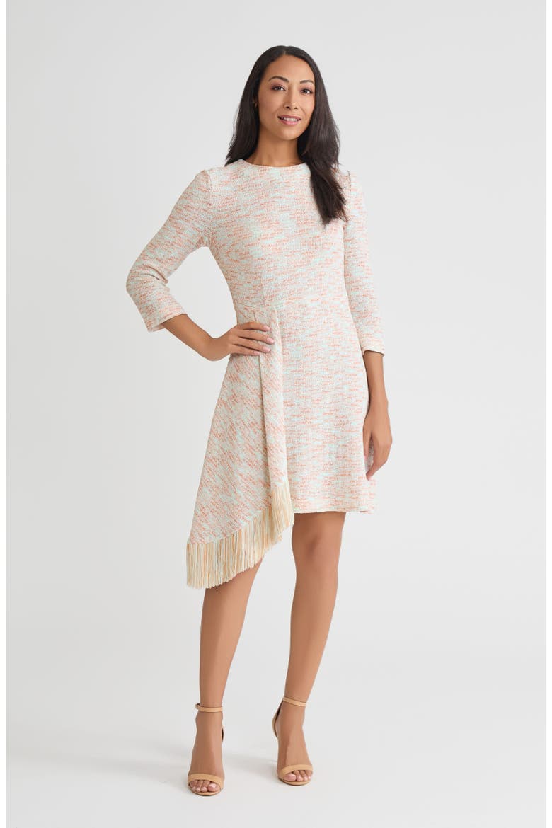 Faux Wrap A-Line Melange Tweed Knit Dress, Main, color, Fresh Mint/Biscotti