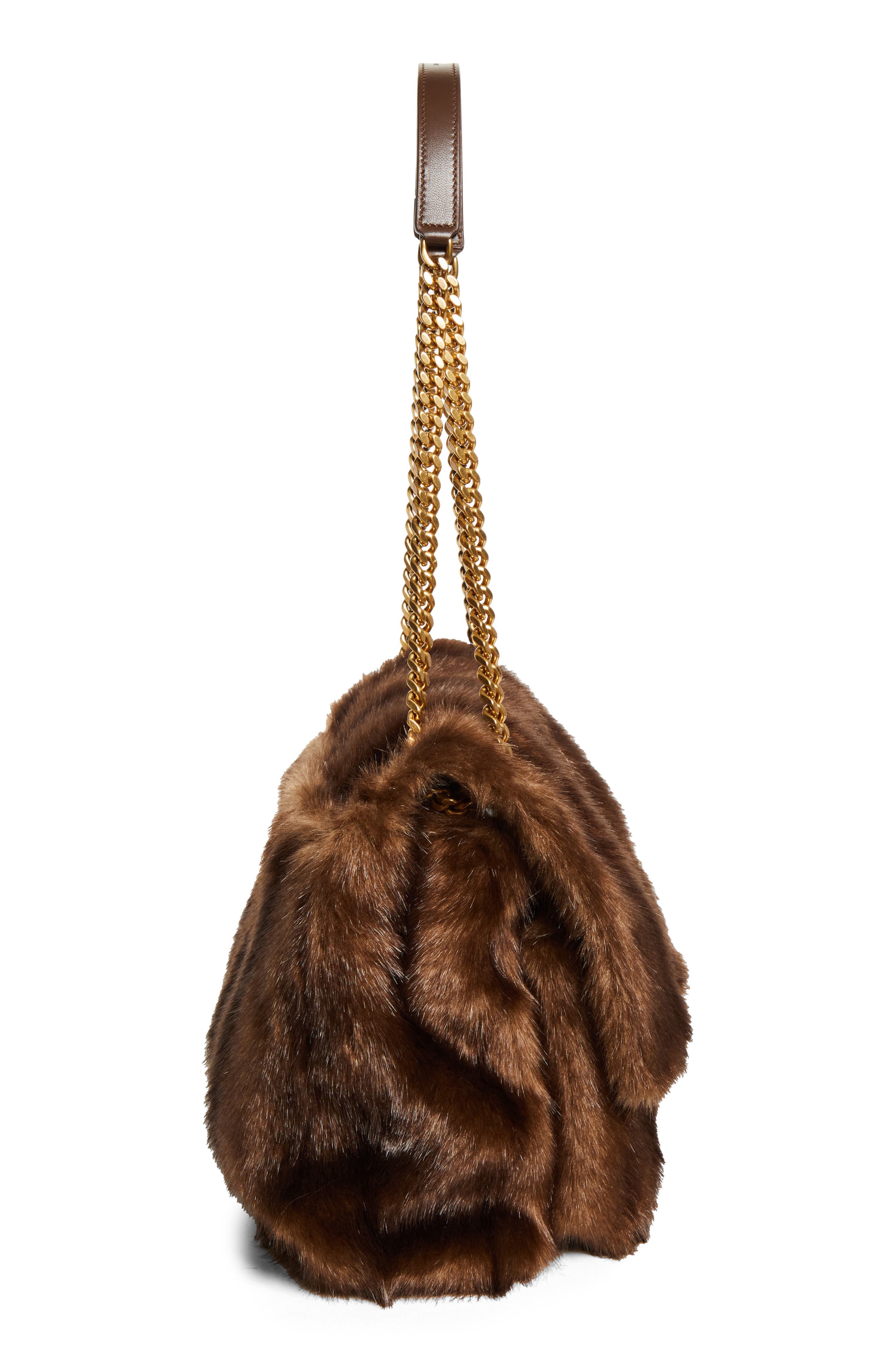 Saint Laurent Large Niki Faux Mink Shoulder Bag, Alternate, color, Espresso/ Gingerbread