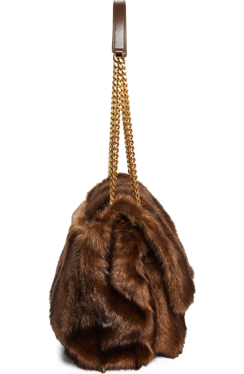 Saint Laurent Large Niki Faux Mink Shoulder Bag, Alternate, color, Espresso/ Gingerbread