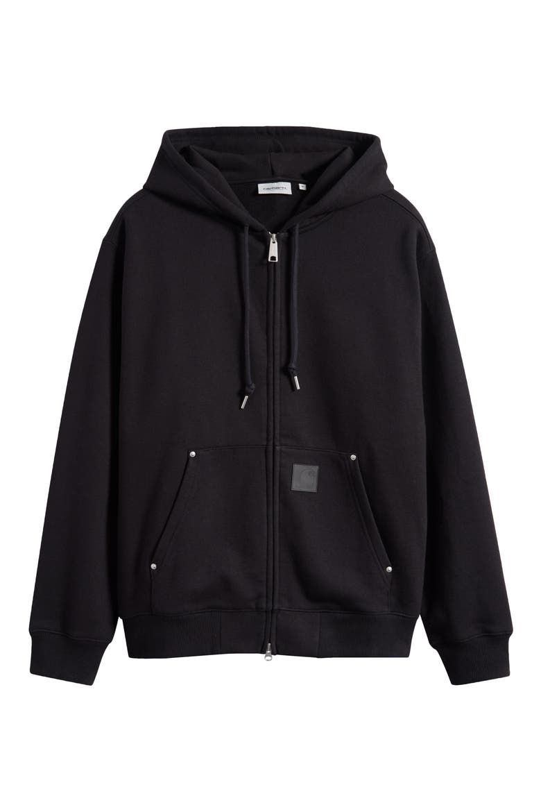 Eldon Riveted Loose Fit Zip Hoodie, Alternate, color, BLACK