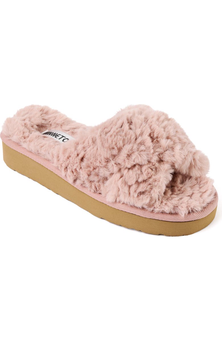 Minnetonka Teddy 3 Faux Fur Slipper, Main, color, Blush