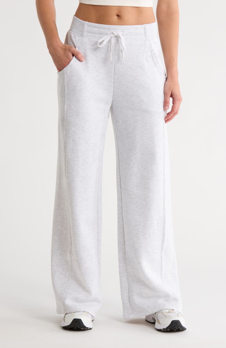 90 DEGREE BY REFLEX Fleece Wide Leg Pants, Main, color, Heather Light Grey