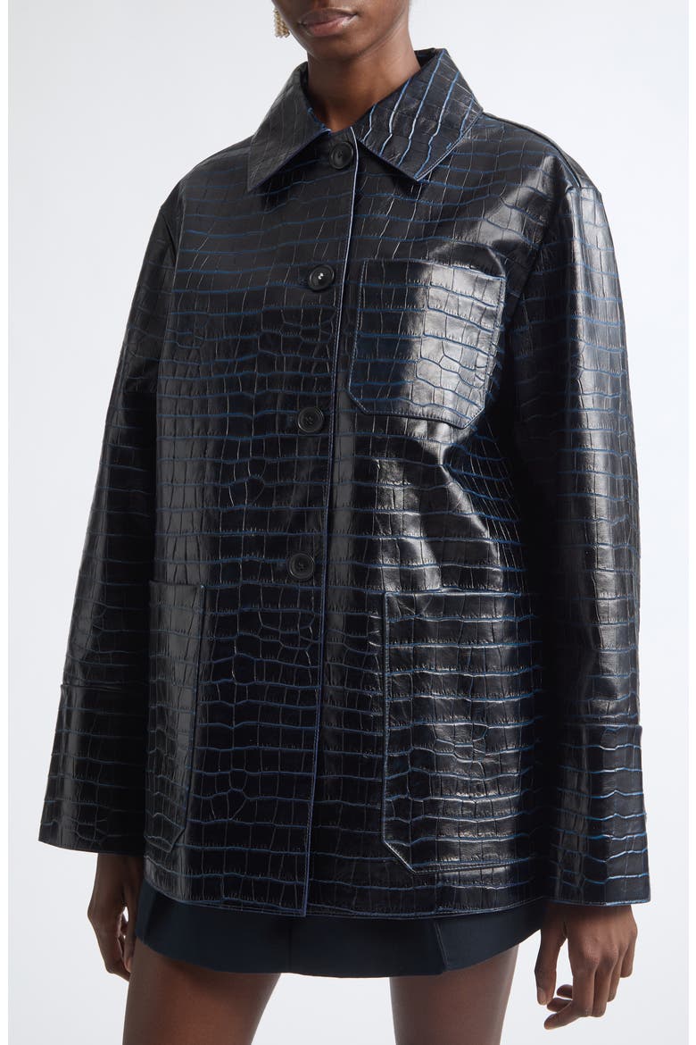 Croc Embossed Leather Jacket, Alternate, color, CROCO