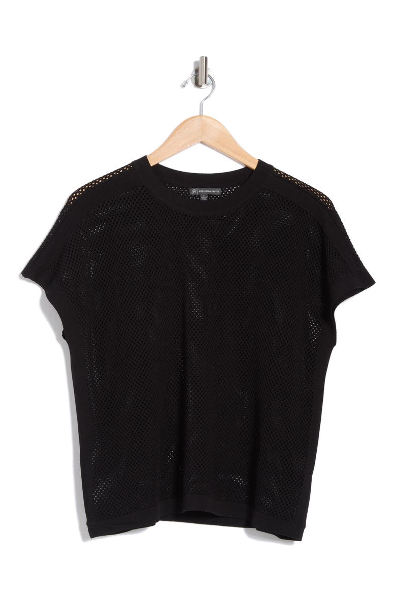 Mesh Openwork Sweater, Alternate, color, BLACK