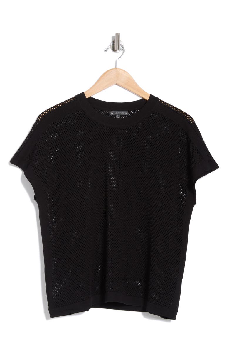 Adrianna Papell Mesh Openwork Sweater, Alternate, color, Black