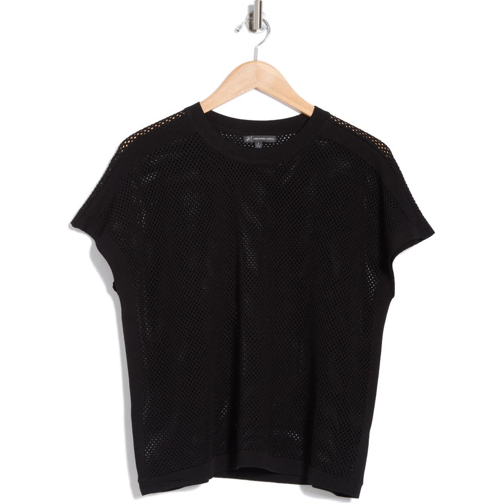 Adrianna Papell Mesh Openwork Sweater In Black