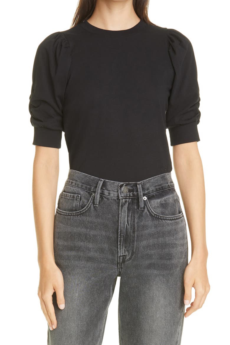Frankie Puff Sleeve Organic Cotton Knit Top, Main, color, NOIR