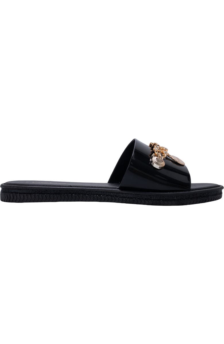 bebe Chain Charm Slide Sandal, Alternate, color, Black