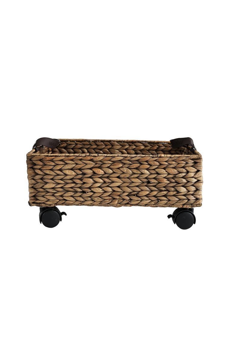 HAPPIMESS Adaline 18.11" Classic Farmhouse Handwoven Hyacinth Rectangular Underbed Storage Bin with Wheels and Handles, Alternate, color, Brown