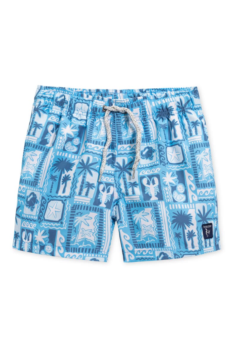 Kids' Palm Print Volley Swim Trunks, Main, color, BLUE