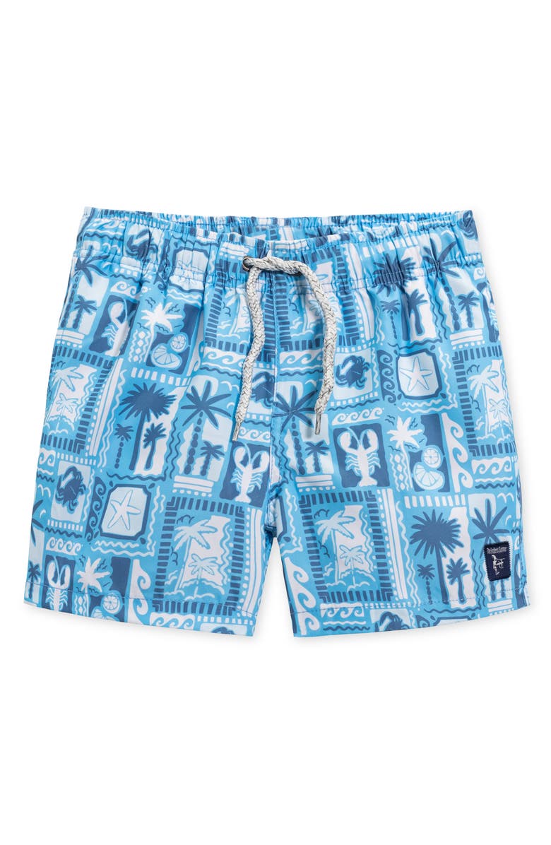 THE ENDLESS SUMMER Kids' Palm Print Volley Swim Trunks, Main, color, Blue