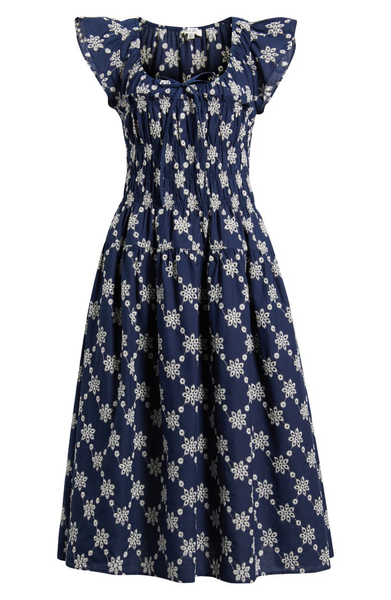 Mila Mae Embroidered Flutter Sleeve Cotton Sundress, Alternate, color, Navy White