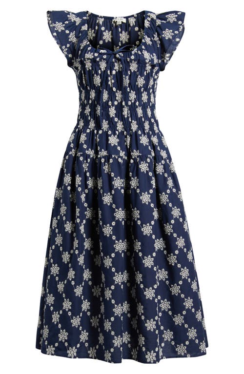 Mila Mae Embroidered Flutter Sleeve Cotton Sundress In Blue