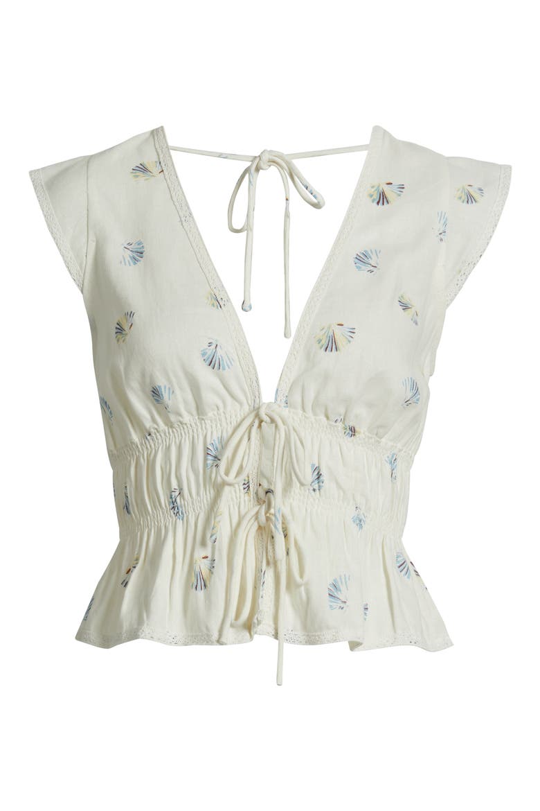 Clara Tie Front Linen Blend Top, Alternate, color, IVORY SEASHELL