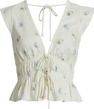 WAYF Clara Tie Front Linen Blend Top