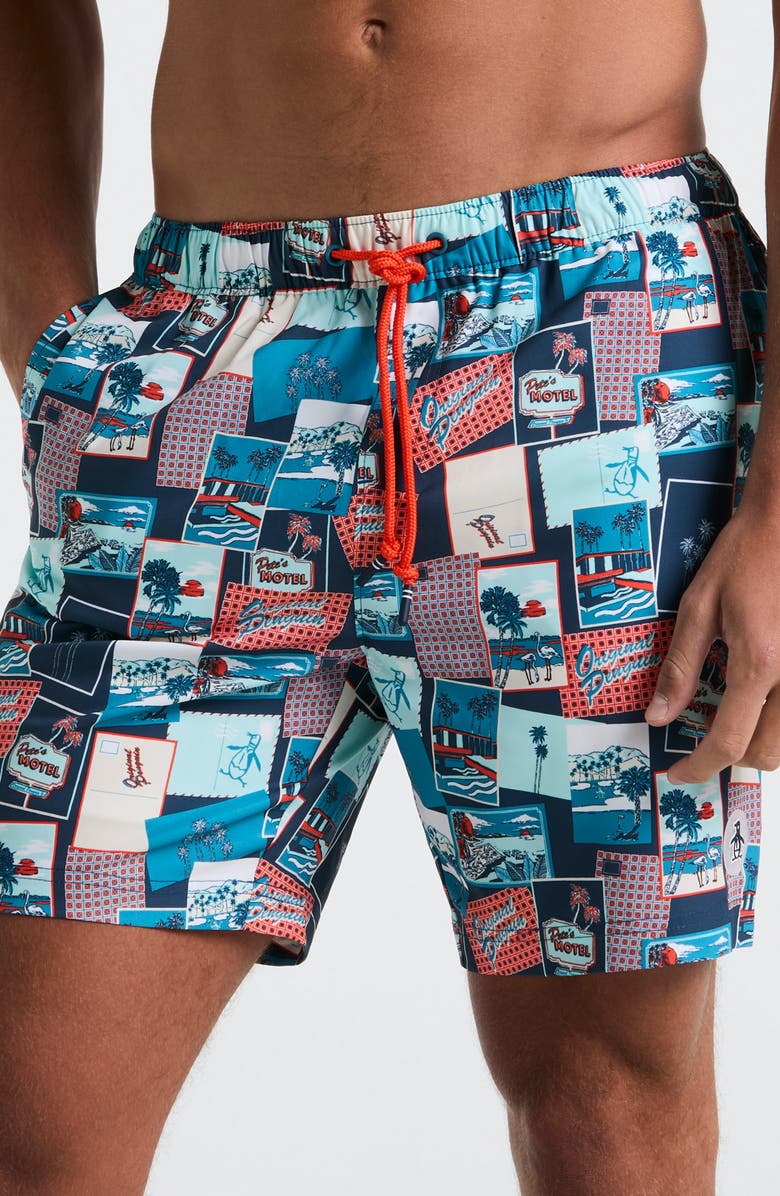 Original Penguin 7-Inch Volley Swim Trunks, Alternate, color, Blue Wing Teal