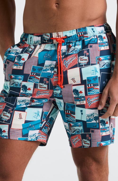 Original Penguin 7 Volley All Over Print Postcard Swim Trunk In Blue