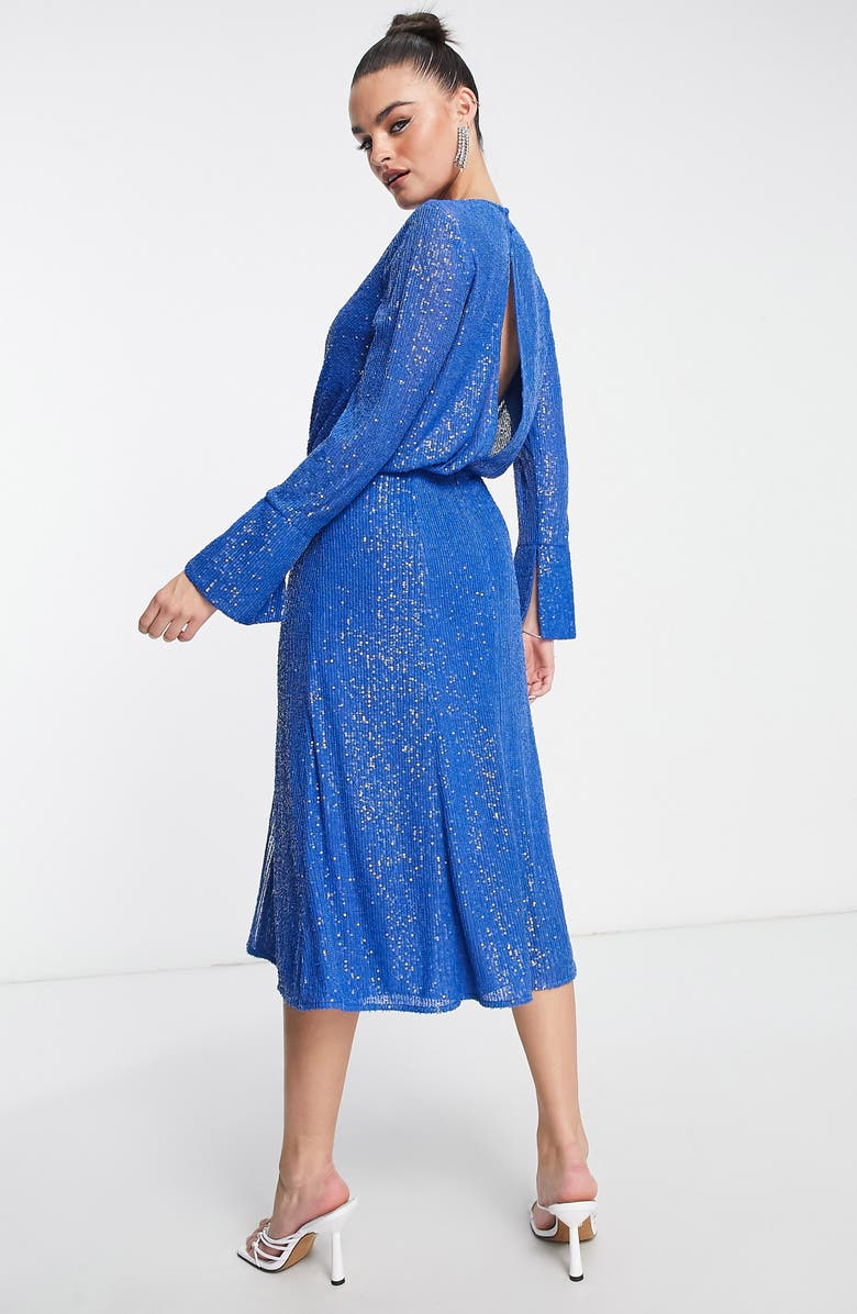 ASOS DESIGN Sequin Wrap Front Long Sleeve Dress, Alternate, color,