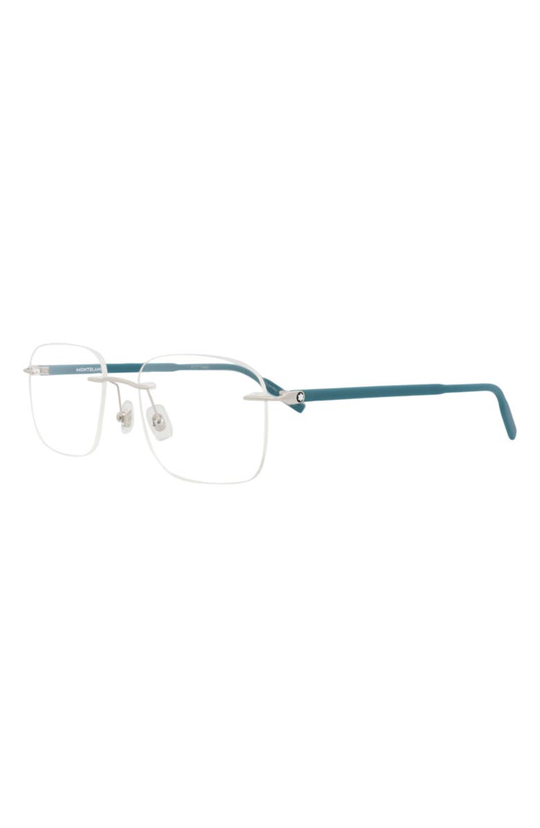 Montblanc 55mm Rimless Square Optical Glasses, Alternate, color, Silver Teal Transparent