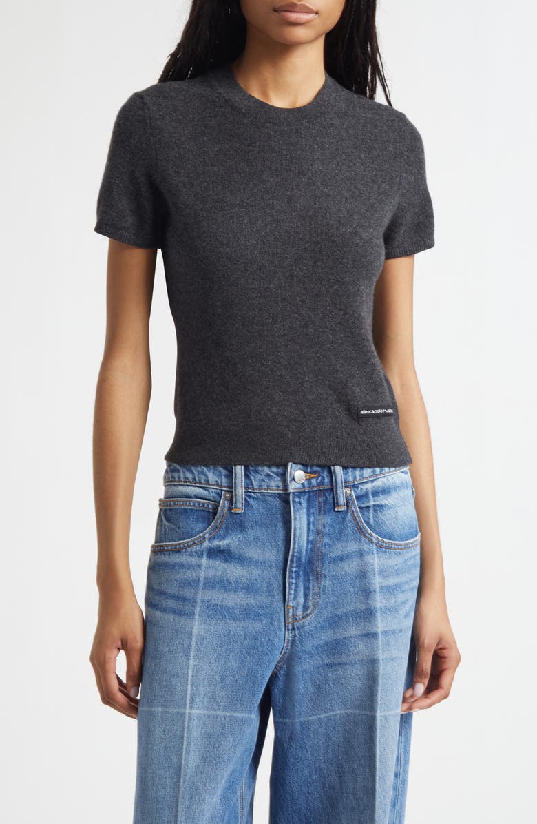 Alexander Wang Logo Wool Knit Top, Main, color, Charcoal