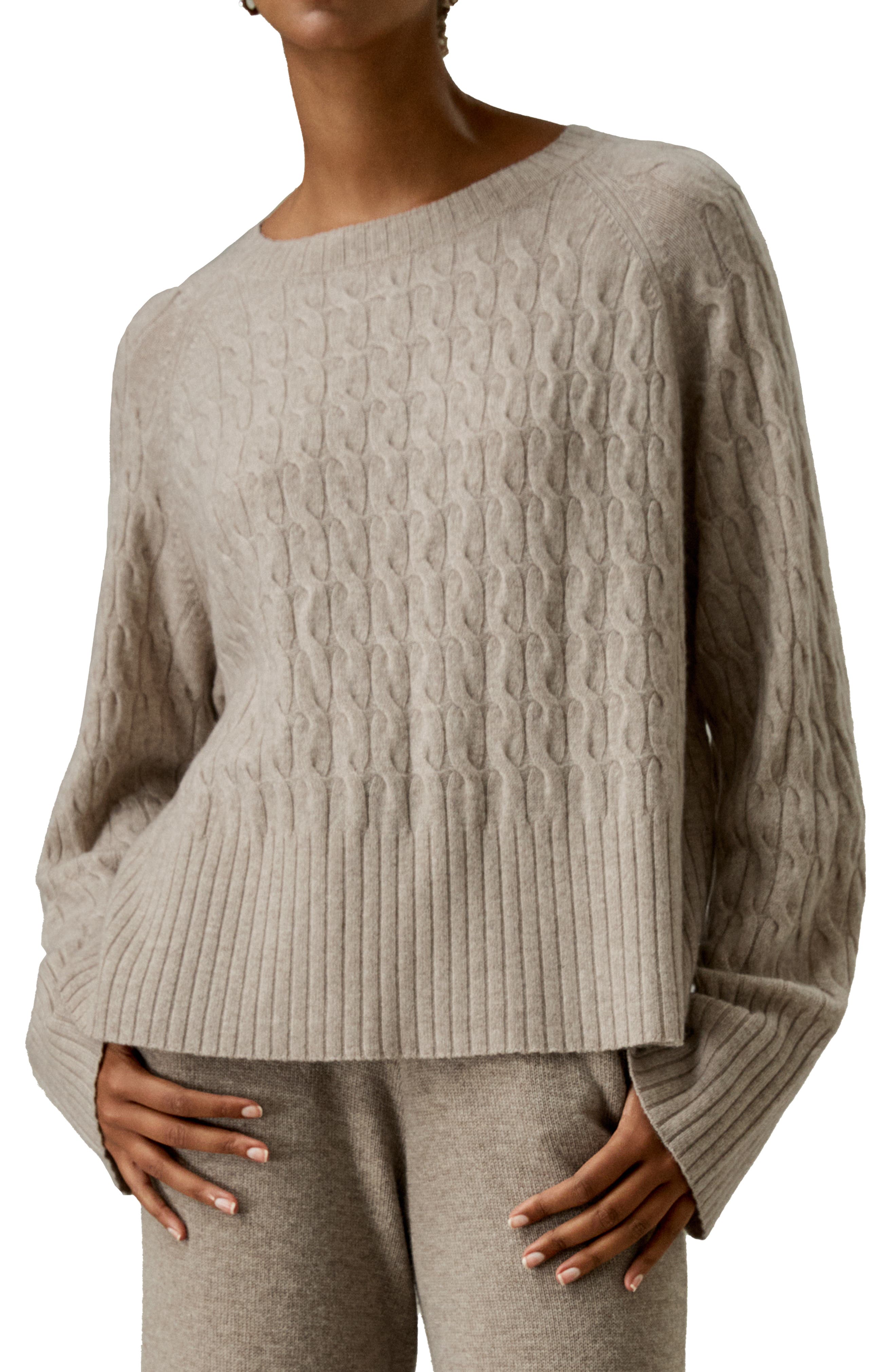 Lilysilk Baby Cashmere Cable-knit Sweater in Camel 