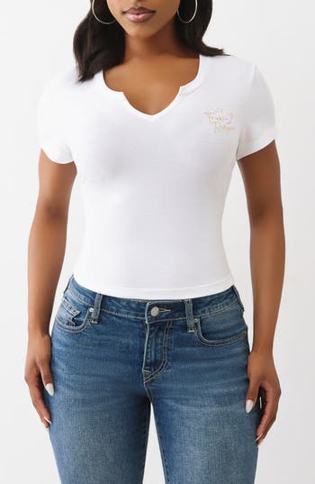 True Religion Script Notch T-shirt In White