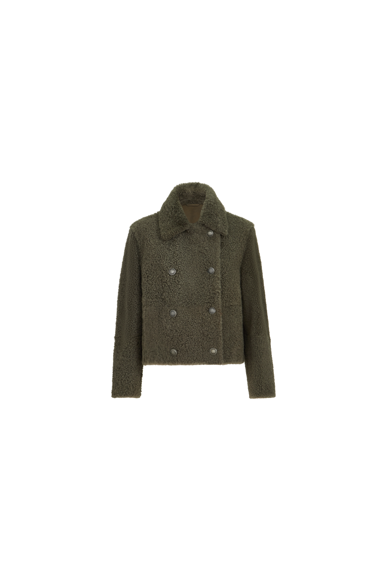Fuzzy shearling pea coat, Alternate, color, Green