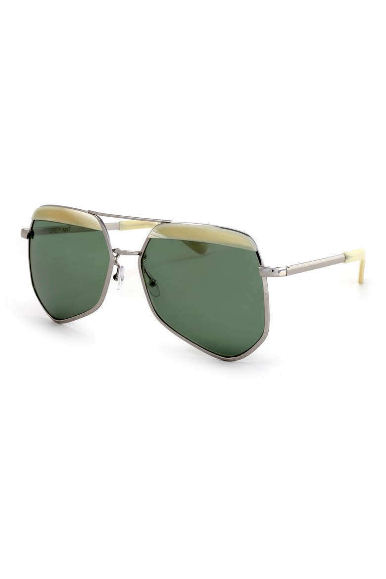 Hexcelled 59mm Aviator Sunglasses, Alternate, color, SILVER/ GREEN