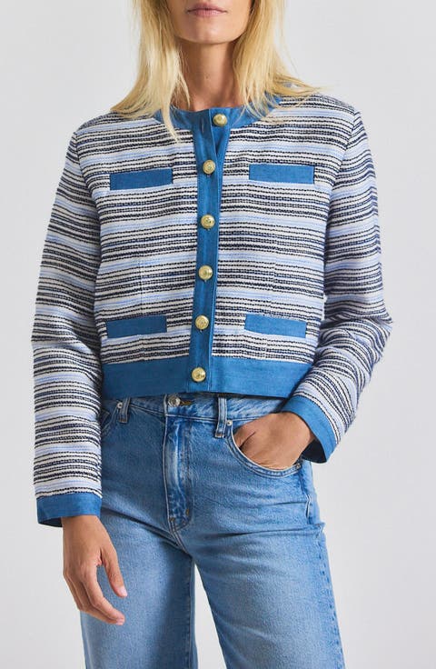 Elain Stripe Cotton Blend Tweed Jacket