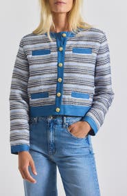 Derek Lam 10 Crosby Elain Stripe Cotton Blend Tweed Jacket