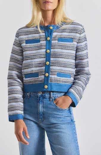 Derek Lam 10 Crosby Elain Stripe Cotton Blend Tweed Jacket