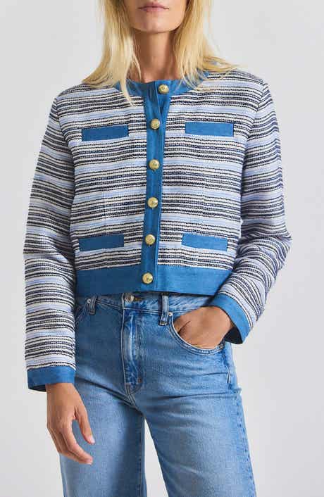 Derek Lam 10 Crosby Elain Stripe Cotton Blend Tweed Jacket