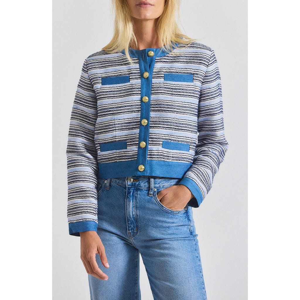 Derek Lam 10 Crosby Elain Stripe Cotton Blend Tweed Jacket In Blue