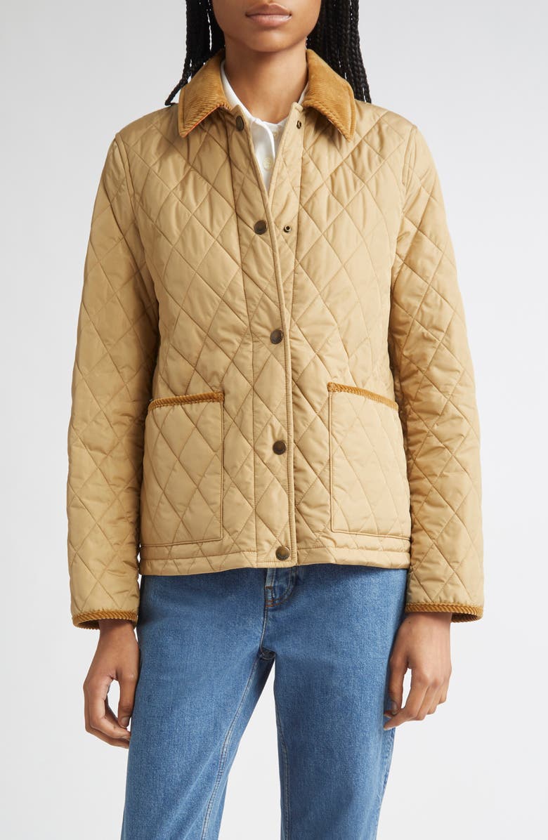 Burberry Dorset Quilted Nylon Jacket, Main, color, Flax/ Sand Ip Check