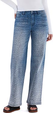 Wash Lab Denim Animal Print Straight Leg Jeans
